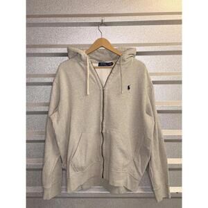 Y2k Polo Ralph Lauren Beige Zip-Up Hoodie Sweatshirt Large